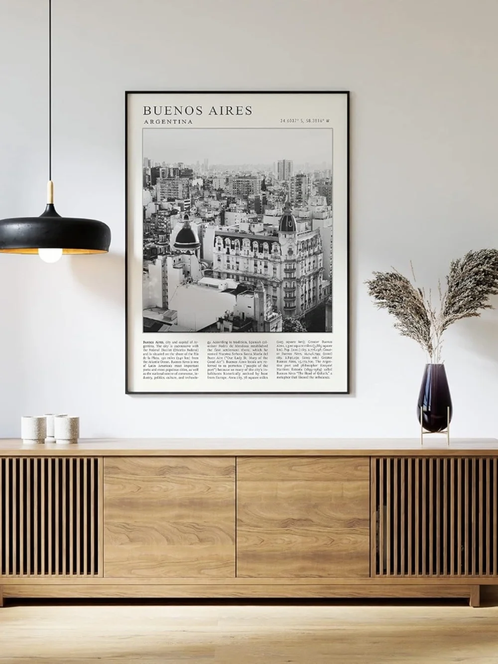 Black and White Buenos Aires Vintage Travel Wall Art 16X24